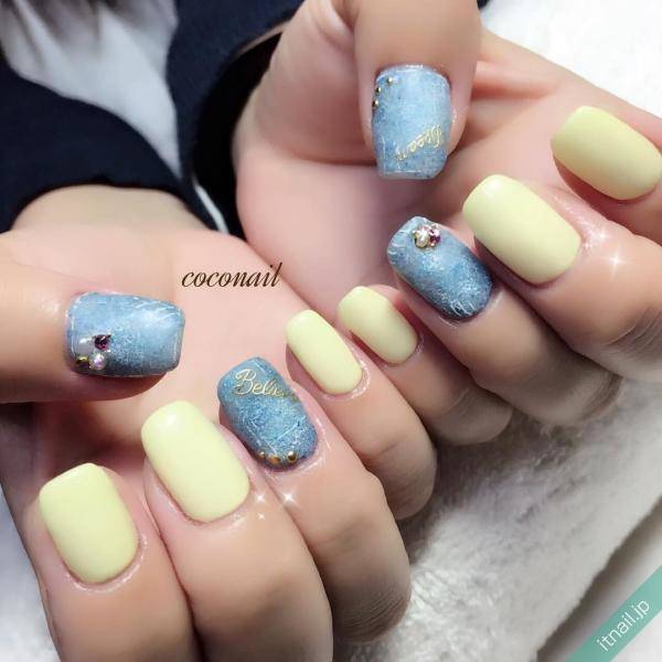 さわやか デニム柄 イエロー のネイルデザインをチェック Itnail