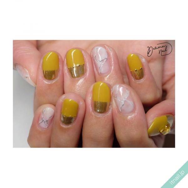 この組み合わせ お洒落すぎる イエロー メタルカラーネイル特集 Itnail